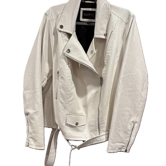 Plus Size Eloquii White Faux Leather Jacket Size 22/24 & 26/28 - Picture 1 of 4